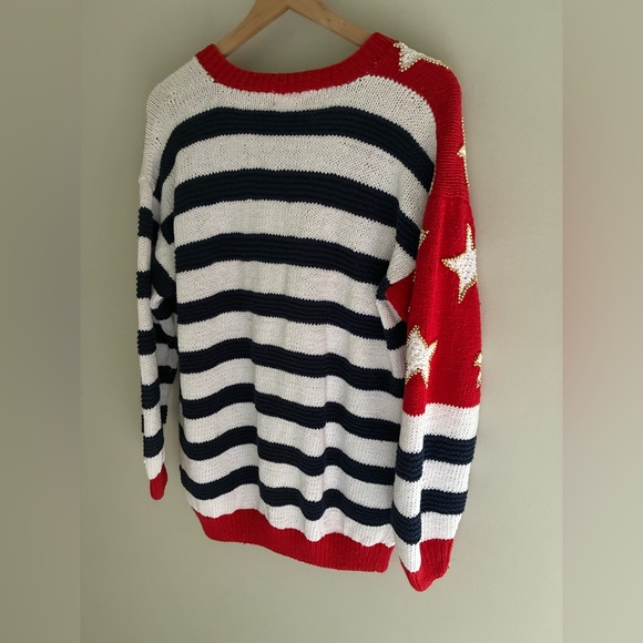 Vintage 90s Oversized Patriotic Stars and Stripes Cardigan Sweater Size‎ Medium - Picture 8 of 9